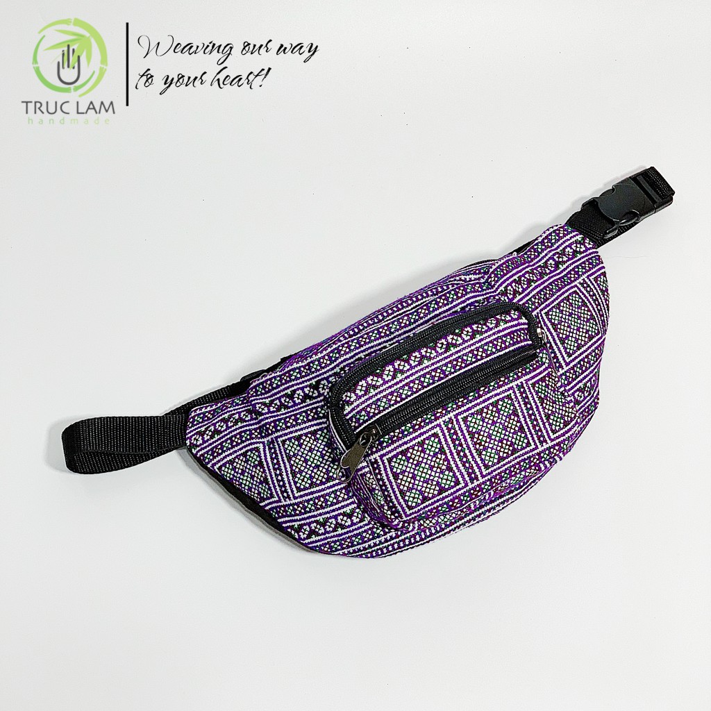 Túi Đeo Bụng Túi Bao Tử Vải Thổ Cẩm Phối Da Lộn Họa Tiết Dân Tộc Thêu Tay  - Trúc Lâm Handmade
