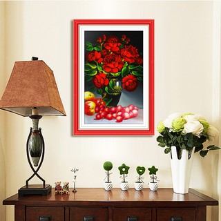 Tranh đính đá Hoa Hồng Đỏ Thắm. Kích thước: 50*75cm