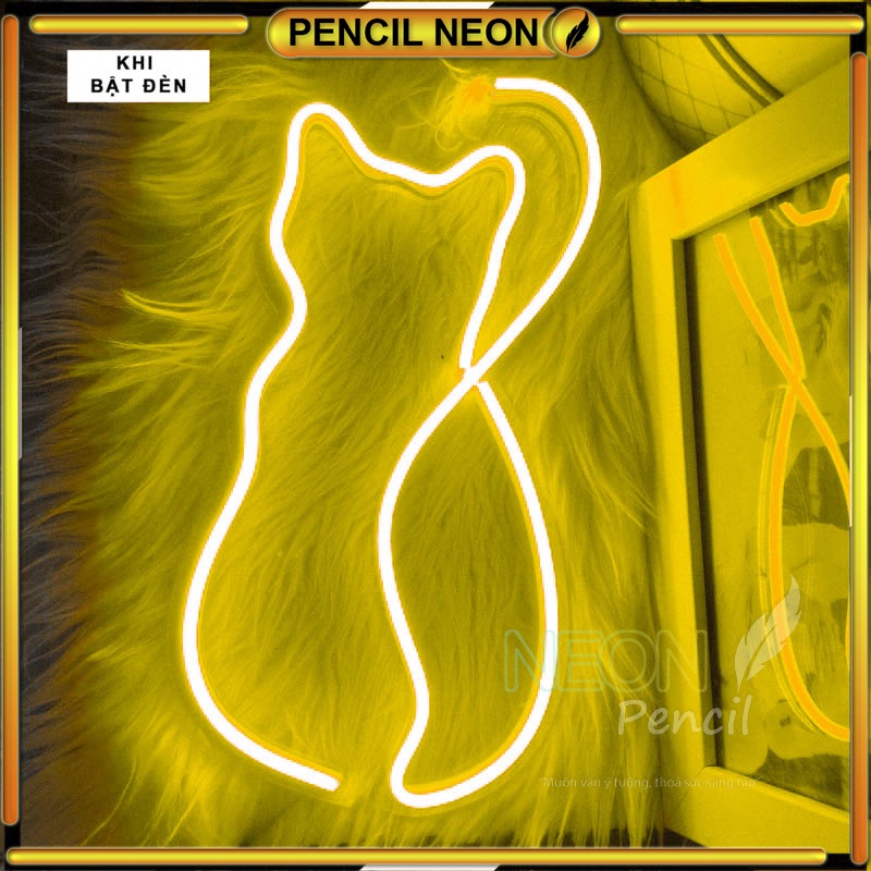 Đèn led Neon trang trí | Hình con mèo MC1 | Decor phòng ngủ | 35*20 cm | Đèn ngủ   | Quà tặng trang trí - PENCIL NEON