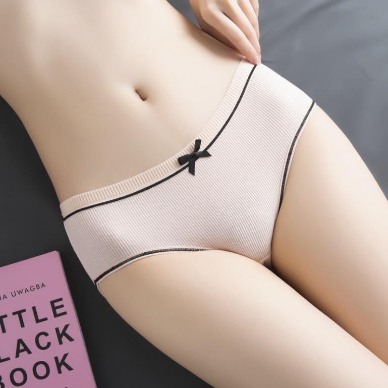 [Giá sỉ] Set 5- 10 Quần Lót Cotton Gân Kẻ Phối Nơ