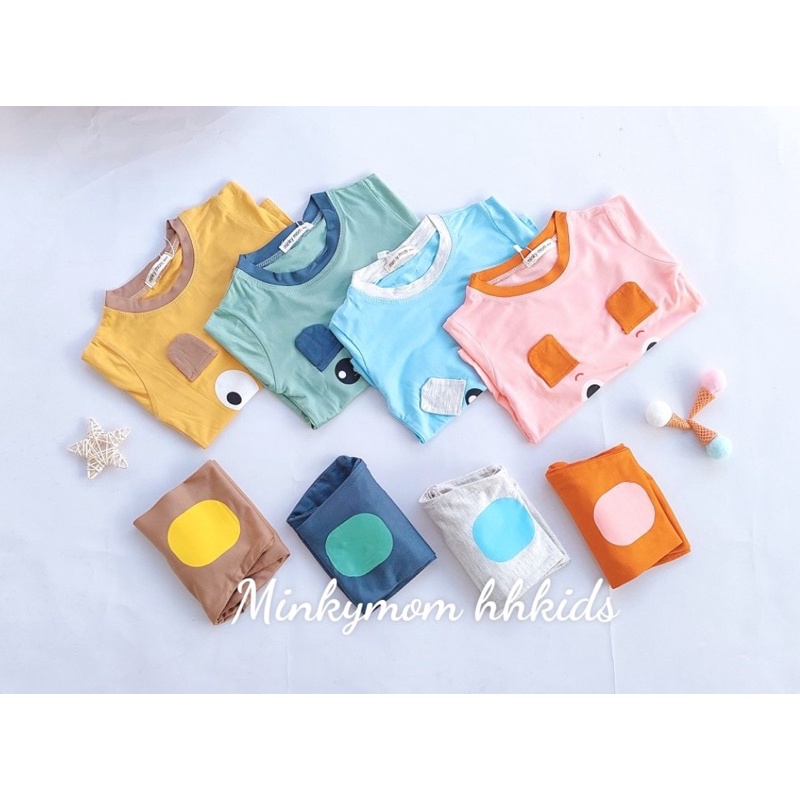 Bộ quần áo dài tay cổ chui mùa hè phối màu hình thú vải thun lạnh điều hoà Minky mom bé trai bé gái (7-16kg)