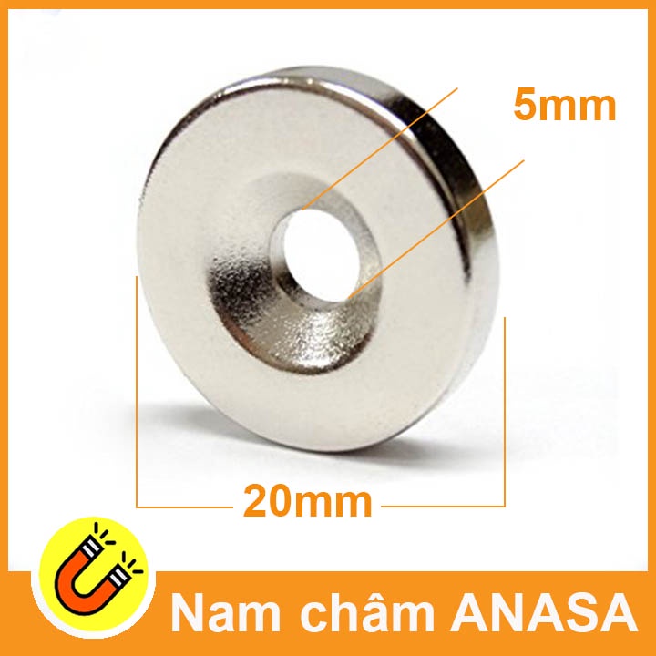 Nam châm tròn 20x5 lỗ 5mm từ tính mạnh N35