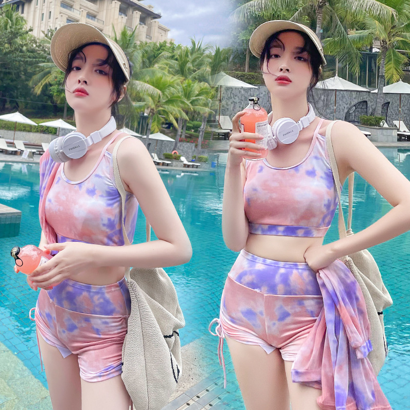 Set bikini 3 mảnh phối màu nhuộm thời trang trẻ trung quyến rũ cho nữ