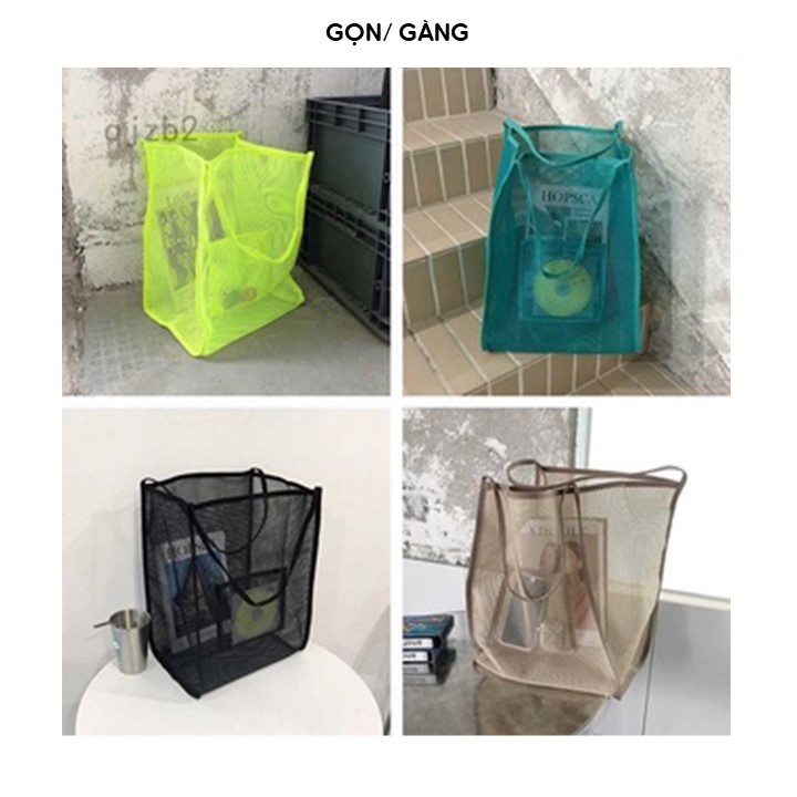 Túi lưới Hàn Quốc mềm túi xách nữ canvas đeo chéo trong suốt đi chơi đi biển tập gym đa năng đeo vai cỡ lớn Gọn Gàng