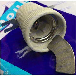 Đui đèn xoáy E27 cực ĐỒNG mạ niken tải 4A vỏ sứ