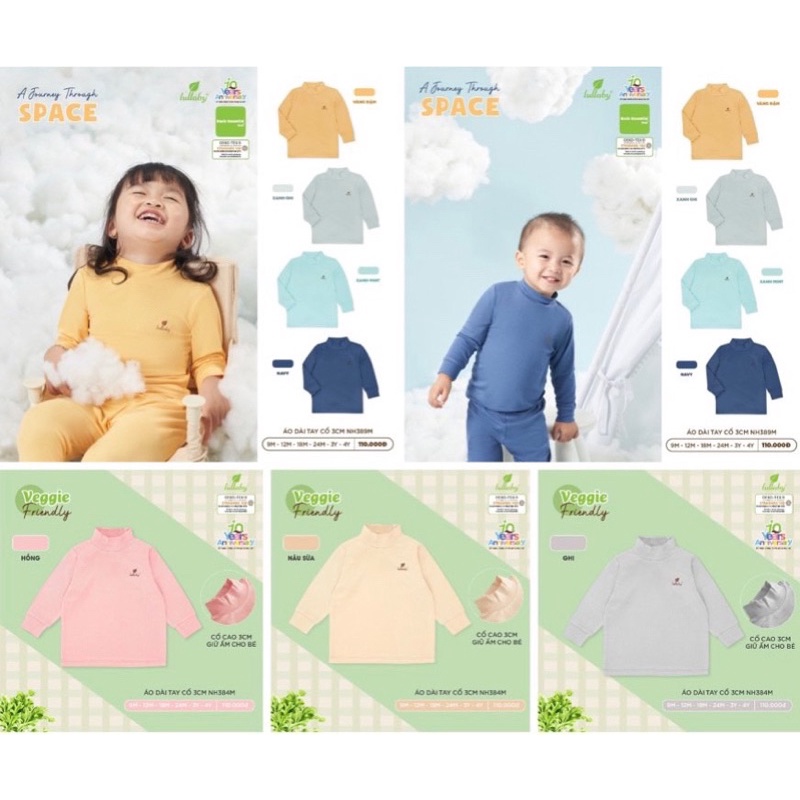 Áo cổ lọ Lullaby, áo cổ 3 phân peptit bé trai, bé gái cao cấp(9m-4y)