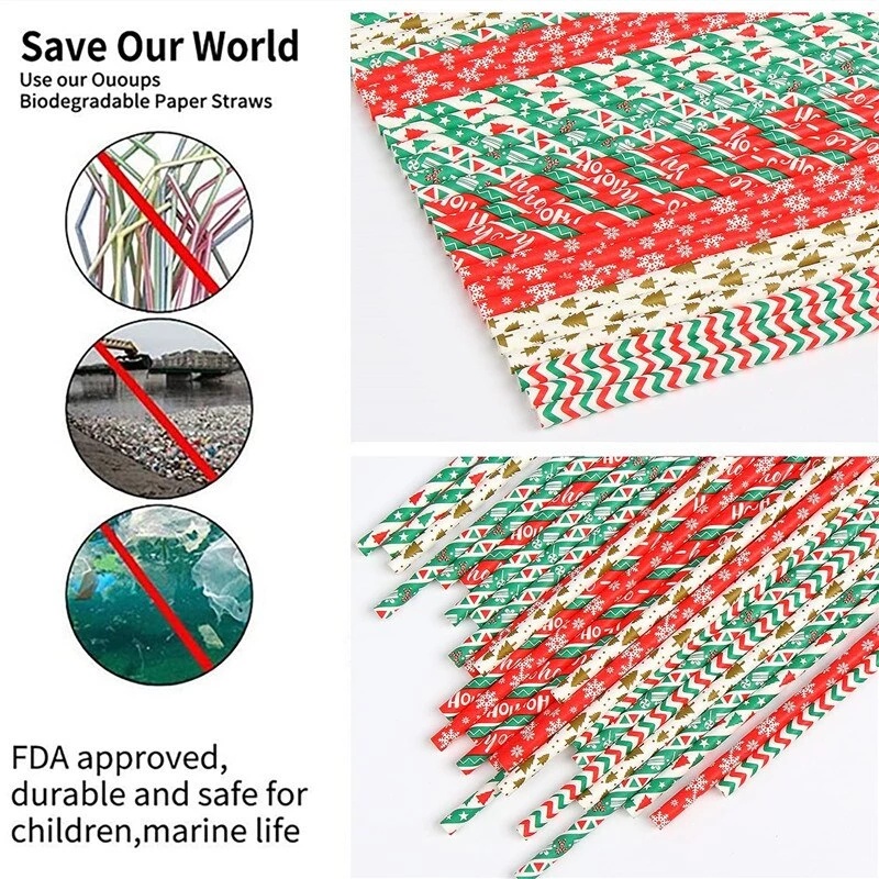 Set 25 Ống Hút Giấy Kraft Họa Tiết Hoa Tuyết Ánh Đồng Lấp Lánh Dùng Một Lần Trang Trí Sự Kiện Đa Ứng Dụng