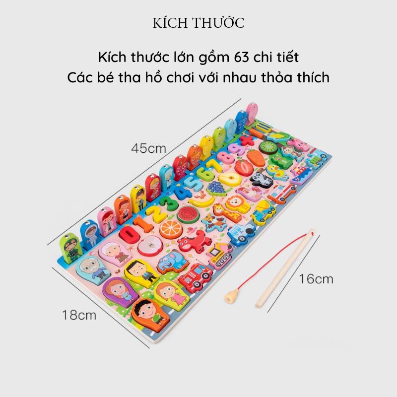 Đồ chơi câu cá gỗ thông minh AIQ Store kèm bảng chữ cái, chữ số 63 chi tiết phát triển trí tuệ tư duy cho bé yêu