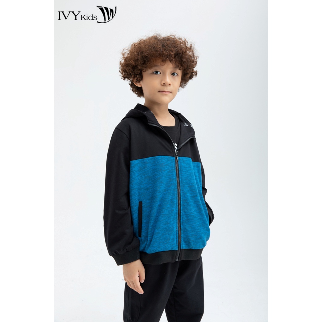 Áo khoác bé trai cổ mũ IVY moda MS 77K1098