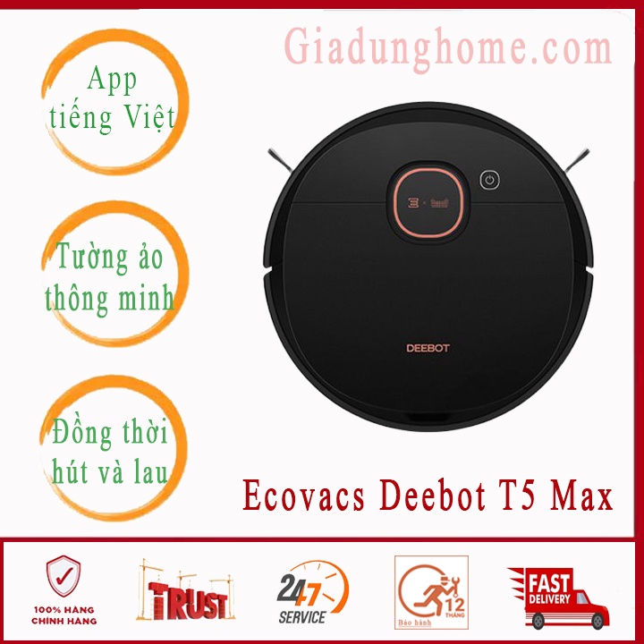 Ecovacs Deebot T5 Max DX65 - Robot hút bụi lau nhà, Hàng Chính hãng, Nguyên Seal, Mới 100%, Giá Rẻ .