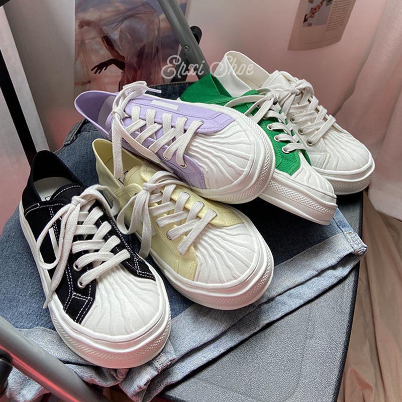 Giày Thể Thao canvas Trắng Mũi Vỏ Sò Thời Trang Cho Nữ