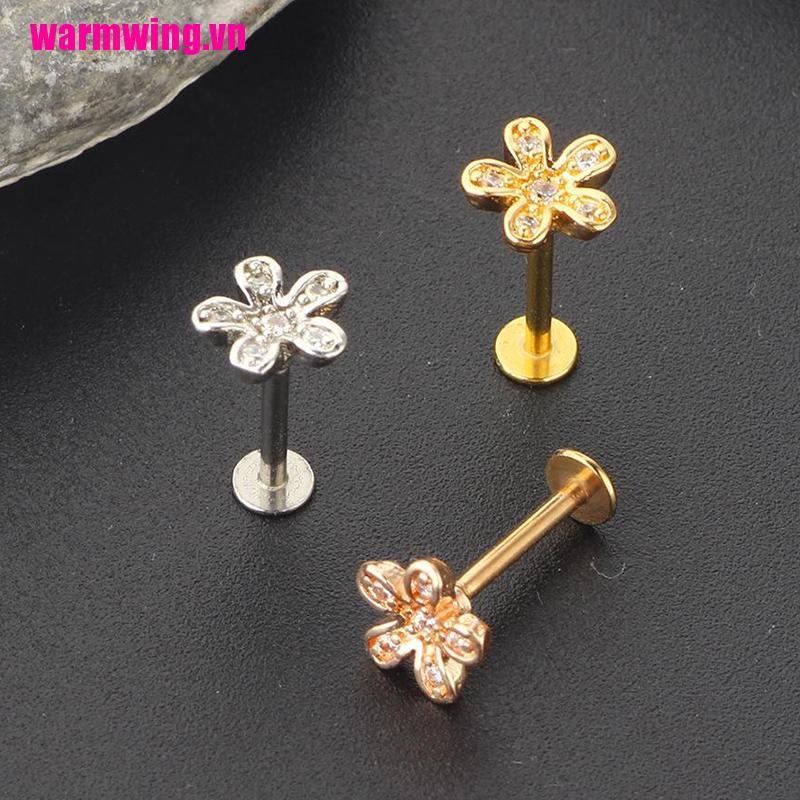 Khuyên tai dạng xỏ sụn tai bằng thép không gỉ hình hoa