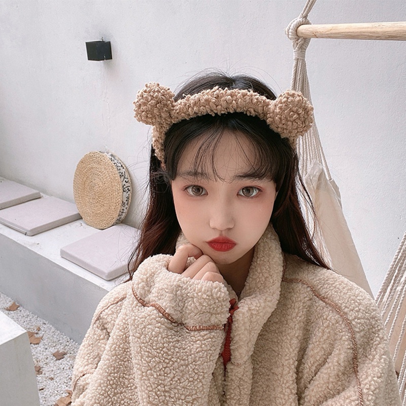 Băng Đô Tai Gấu Bằng Vải Bông Dày Dặn Màu Sắc Ngọt Ngào Dễ Thương Dành Cho Nữ