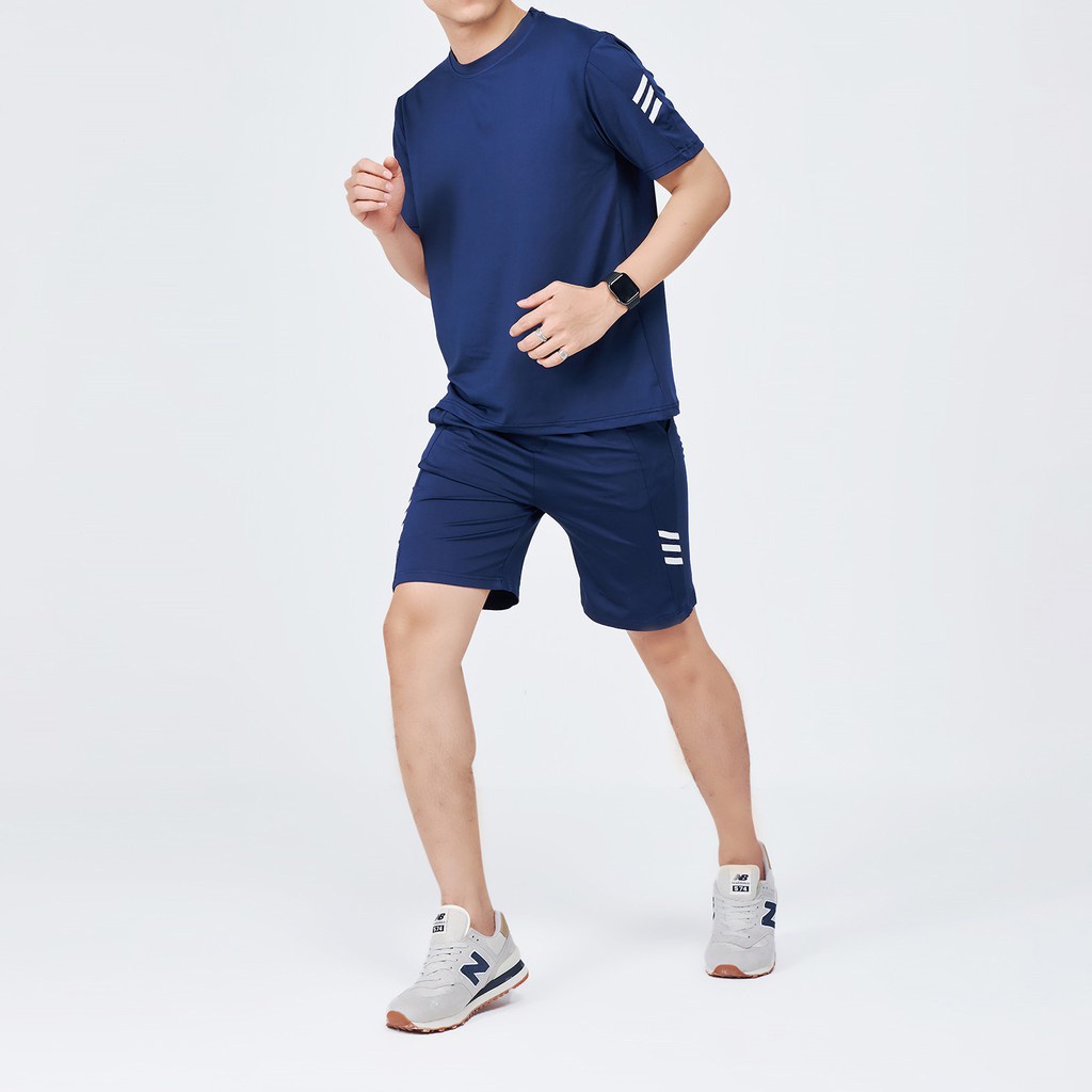 Bộ đồ thể thao hè nam phối kẻ chất thun lạnh co giãn 4 chiều