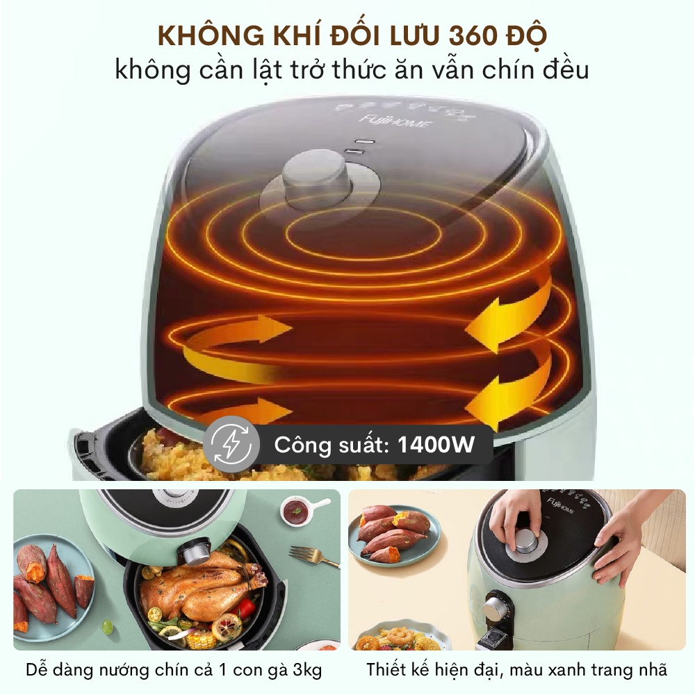 Nồi chiên không dầu 5 Lít nhập khẩu Nhật Bản Fujihome tự ngắt tiết kiệm điện, nồi chiên k dầu cơ 5 L chống dính cao cấp