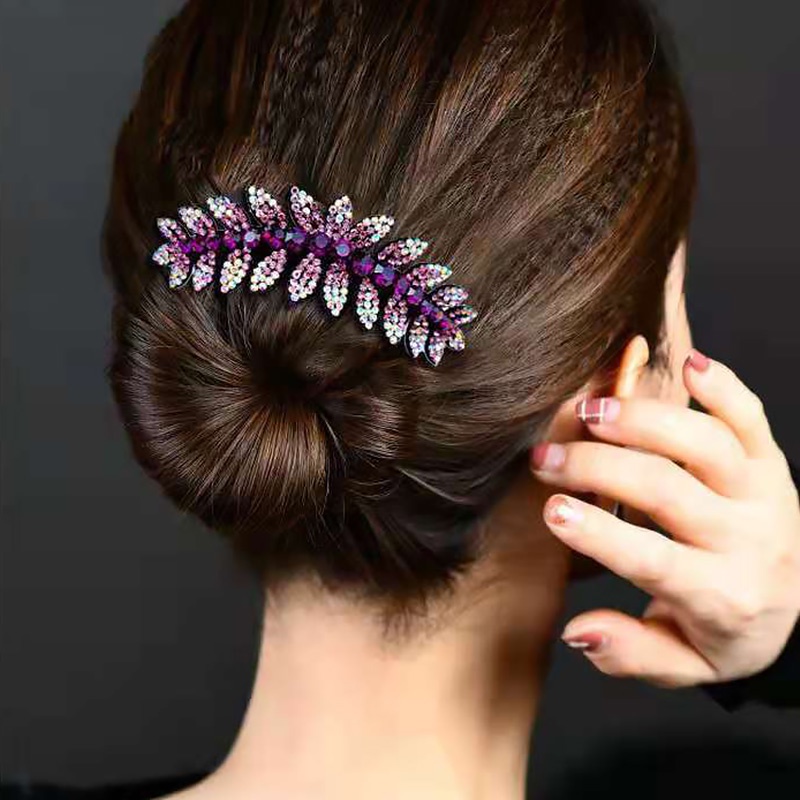 Lược Cài Tóc Họa Tiết Hoa Lá Đính Pha Lê Thời Trang