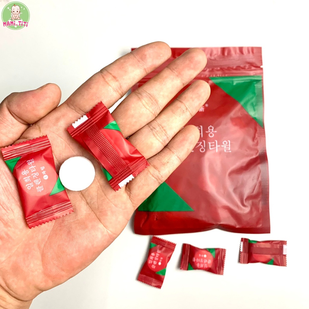khăn giấy nén, khăn lau mặt nén dạng viên kẹo Hàn Quốc dùng một lần siêu tiện lợi ( 1 gói 20 khăn )