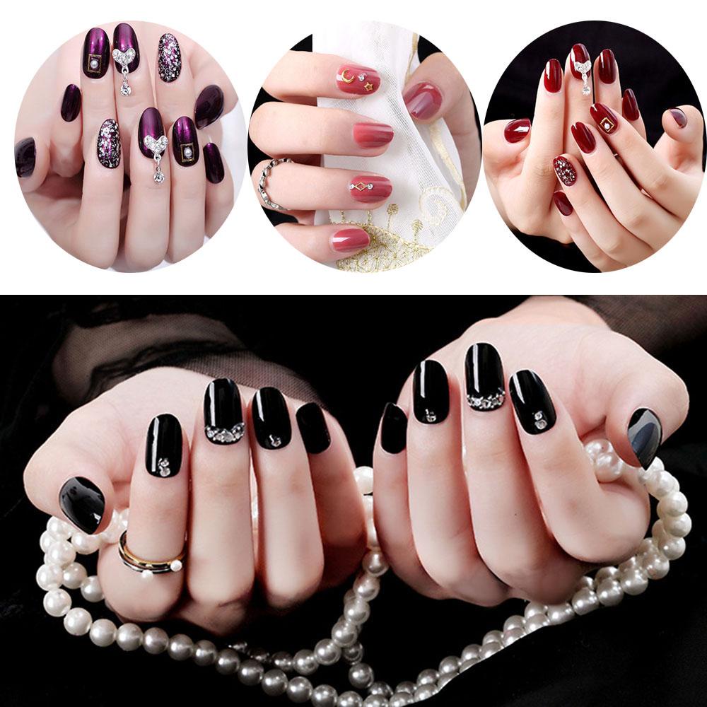 Bộ 24 Móng Tay Giả Dạng Nhấn Hình Trái Tim Lấp Lánh Kèm Keo Dán Tiện Dụng