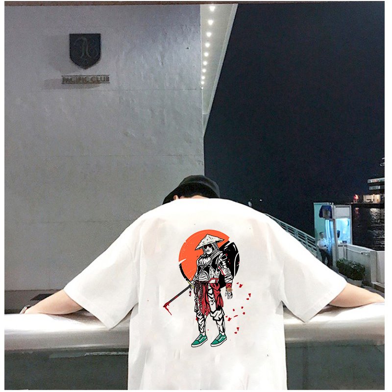 Áo thun unisex nam nữ tay lỡ họa tiết samurai vải dày mịn 2021T3110