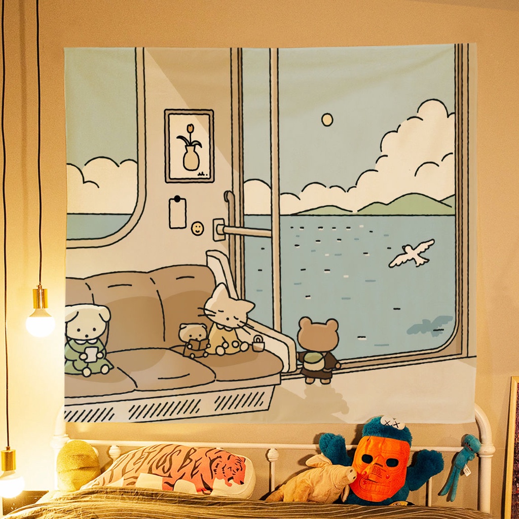 New ins cute cartoon background cloth wall cloth tapestry Internet celebrity layout room decoration student dormitory bed head cloth nnwE