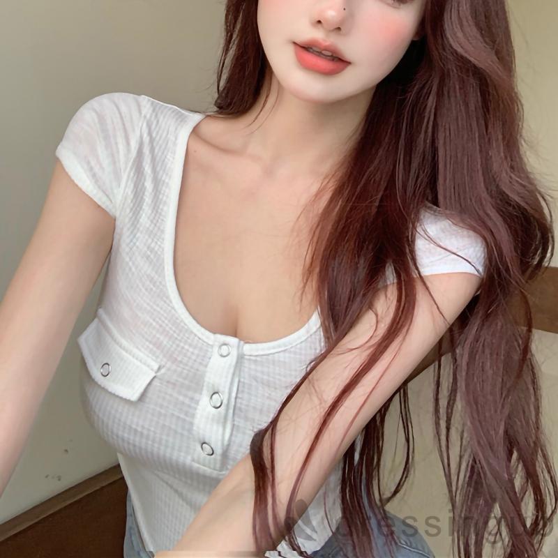 Áo Croptop Tay Ngắn Cổ Tròn Màu Sắc Đơn Giản Thời Trang Mùa Hè Cho Nữ