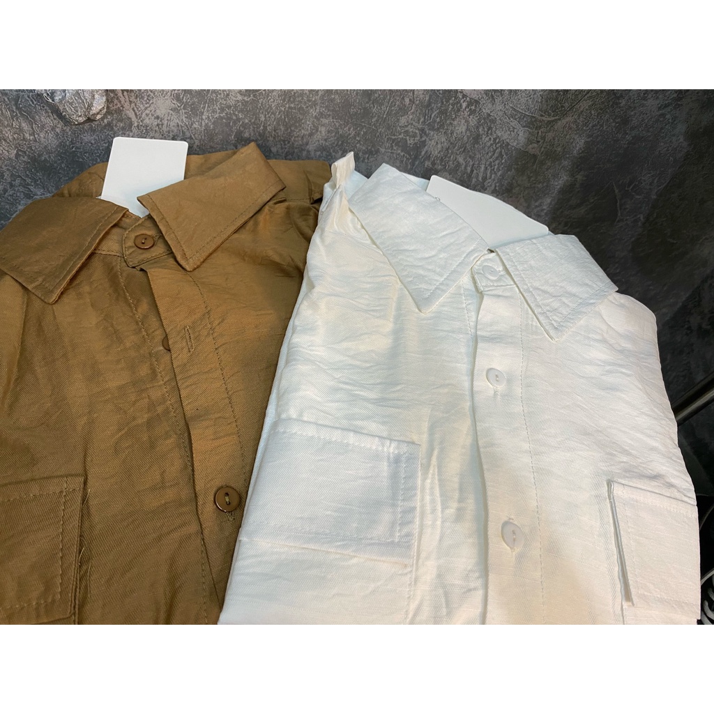 [Ảnh Thật] Áo Sơ-Mi Lụa Đũi Đẹp Xuất Sắc 2 Màu Nâu/Trắng | BigBuy360 - bigbuy360.vn