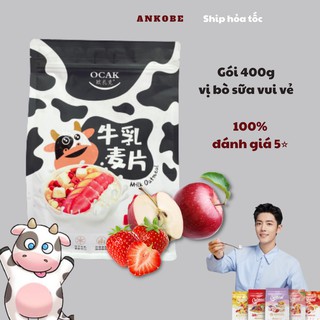 Ngũ cốc Ocak x Tiêu chiến vị Bò sữa vui vẻ, túi 400g, ăn sáng, ăn vặt ăn kiêng, hỗ trợ giảm cân, ăn kiêng Ankobe