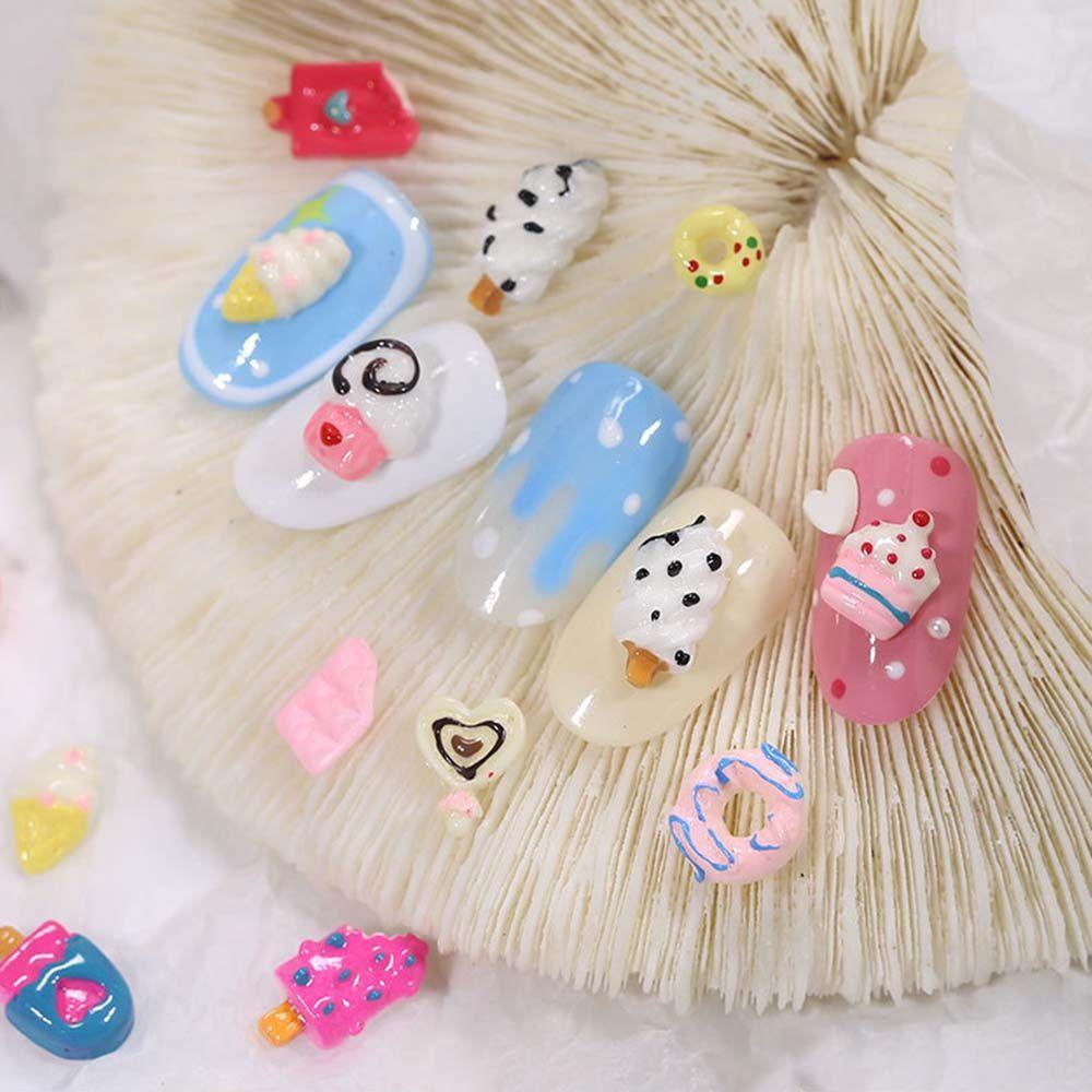 PRESTON Phụ Kiện Trang Trí Móng Tay Hình Que Kem / Trái Tim / Bánh Donut Phong Cách Nhật Bản DIY