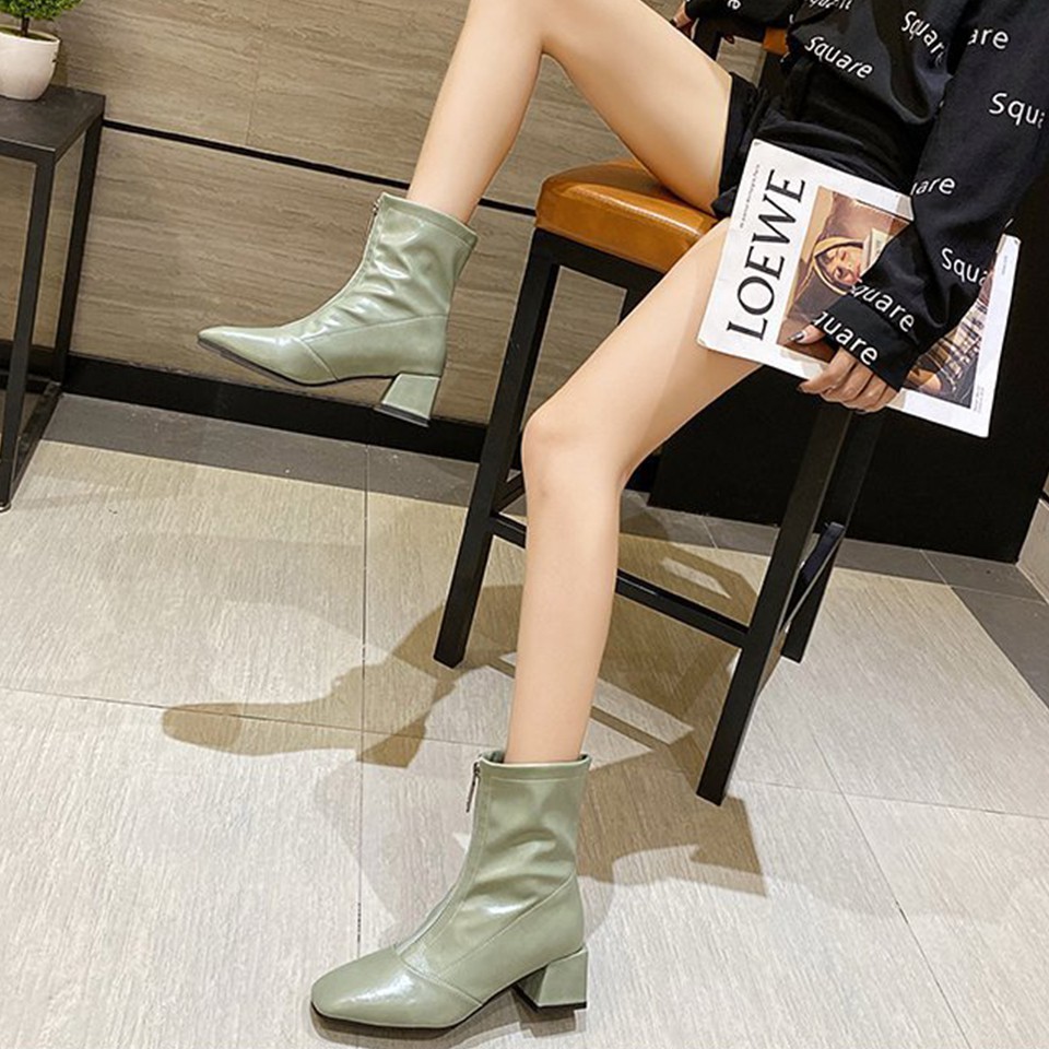 Giày Bốt (Boots) Da, gót vuông khoá kéo trước phong cách Hàn Quốc mới nhất | BigBuy360 - bigbuy360.vn