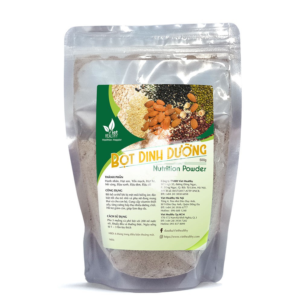 Bột dinh dưỡng Viet Healthy 500gr - Bột ngũ cốc VietHealthy- Thành Phần: Hạnh nhân, Hạt sen, Yến mạch, Hạt kê, Mè vàng..