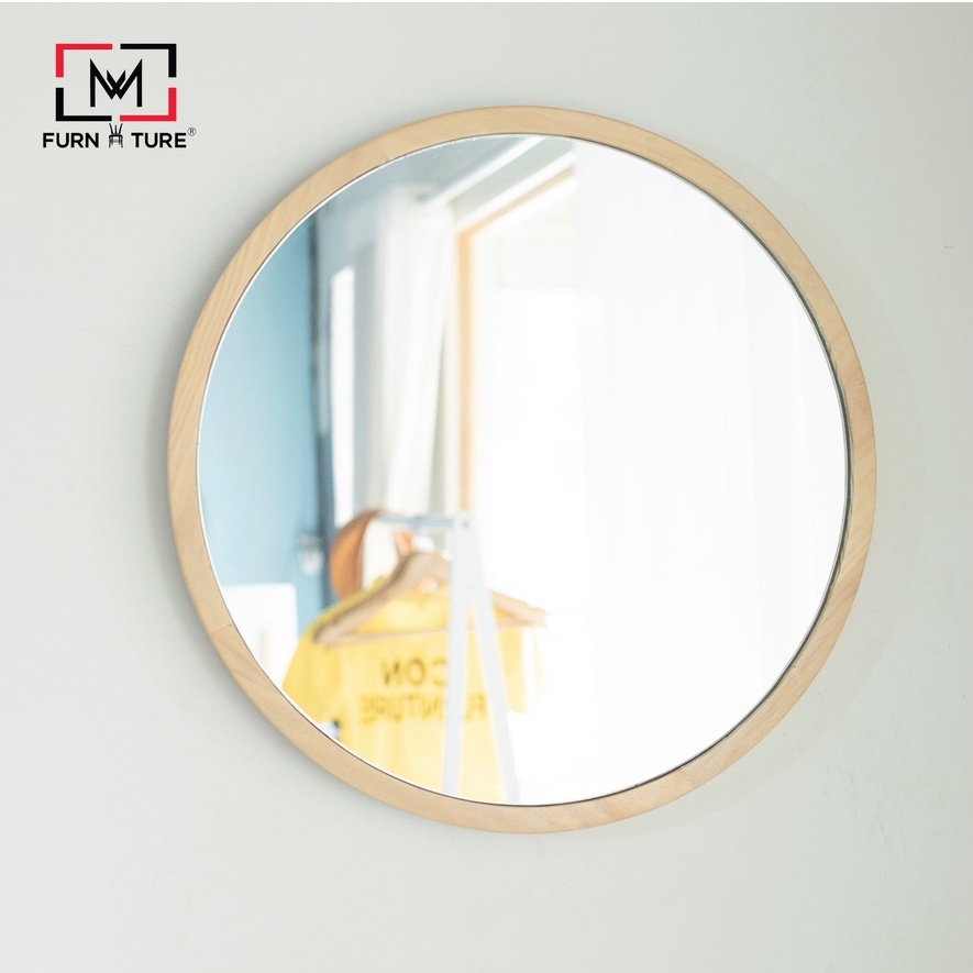 Gương tròn khung gỗ kèm dây thừng treo tường D50 MW FURNITURE - Nội thất trang trí