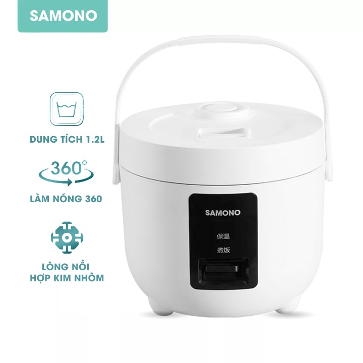Nồi cơm điện mini 1.2L SAMONO SW-DF01 cho gia đình nhỏ 3 đến 5 người - Hàng chính hãng