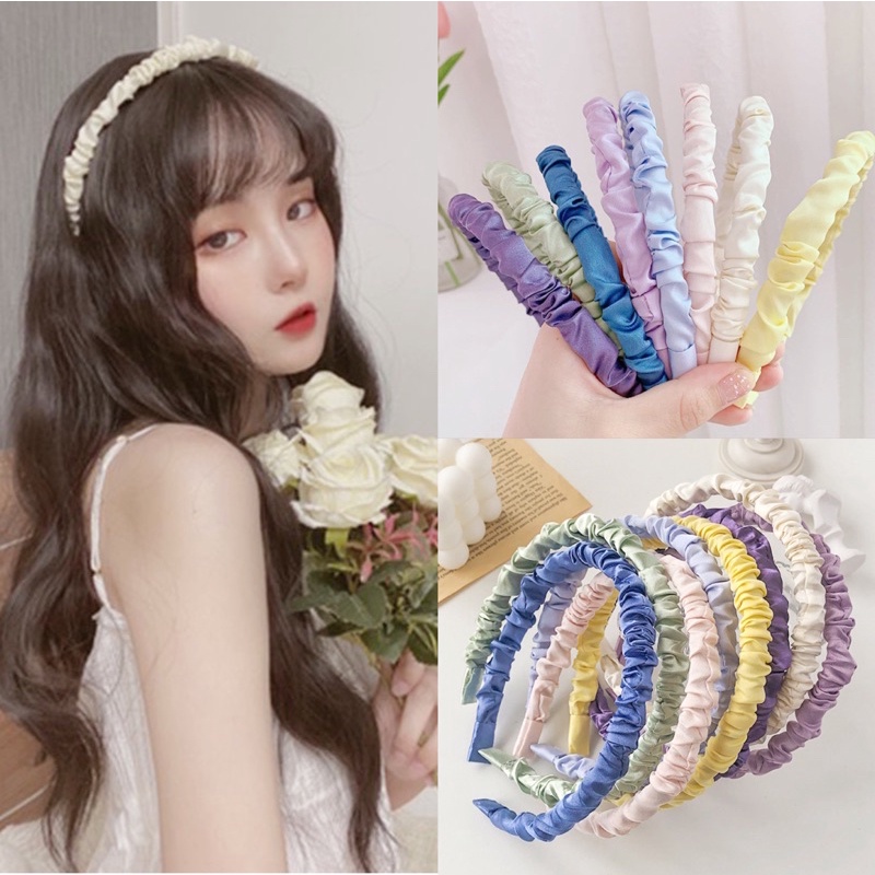 Bờm Cài Tóc Vải Nhún Mềm Mại Màu Pastel Phong Cách Hàn Quốc Vải Lụa Nhiều Màu Hot Trend Giá Rẻ