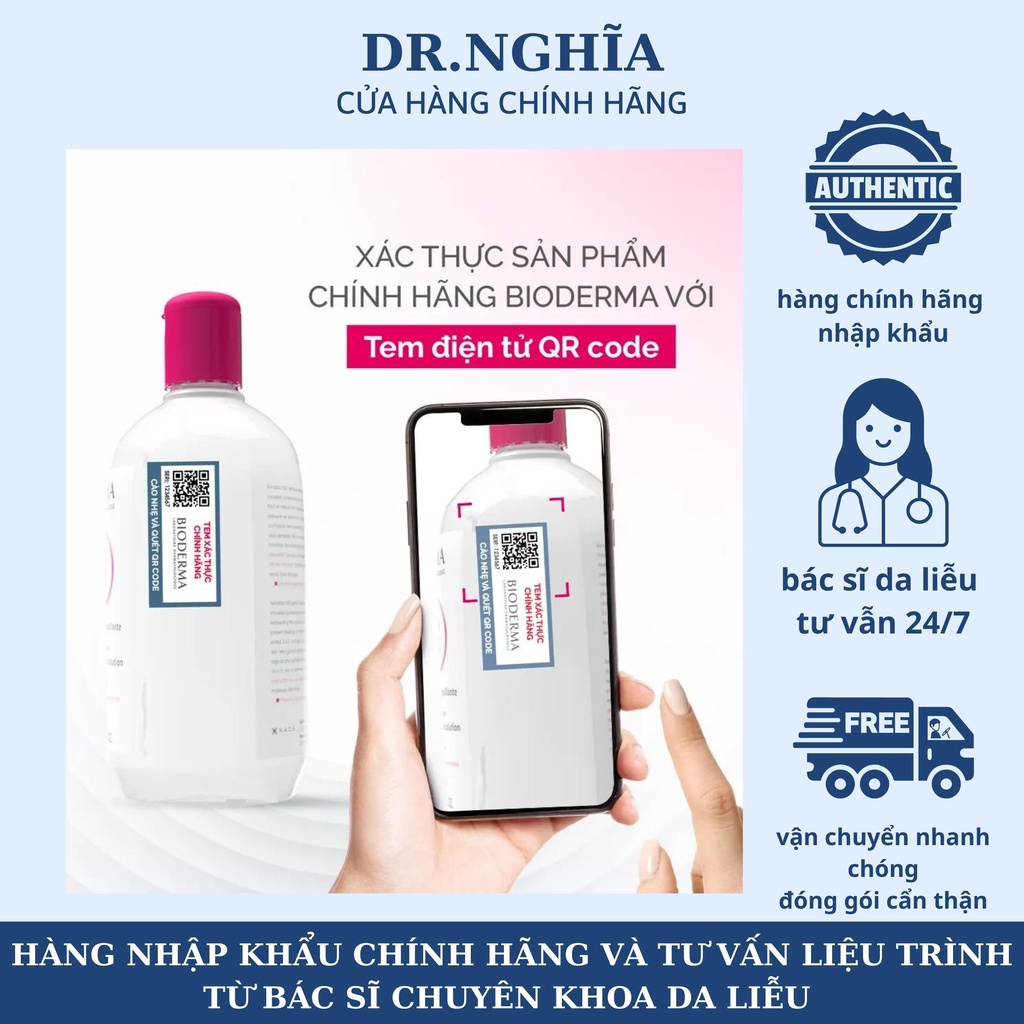 Tẩy Trang Bioderma Hồng/ Xanh cho Da Thường Da Nhạy Cảm dầu da mụn 500ml