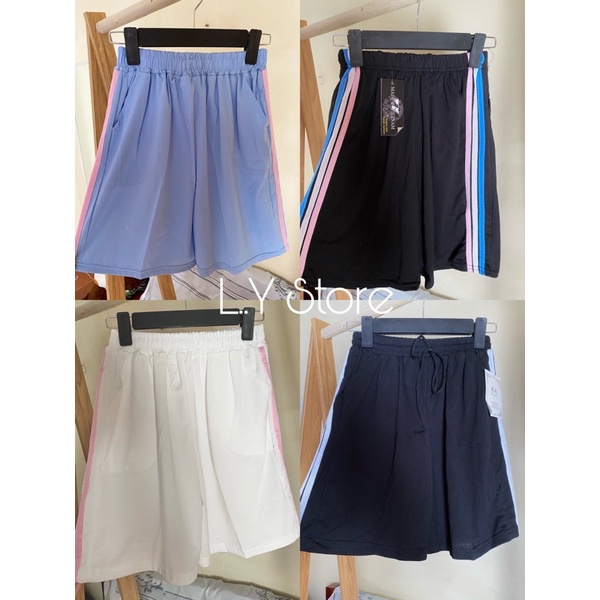 Quần Short Đùi 3 Sọc RAINBOW  Unisex [FREESHIP]  Shorts ống rộng cạp chun trơn màu ĐEN | TRẮNG | XANH Ulzzang