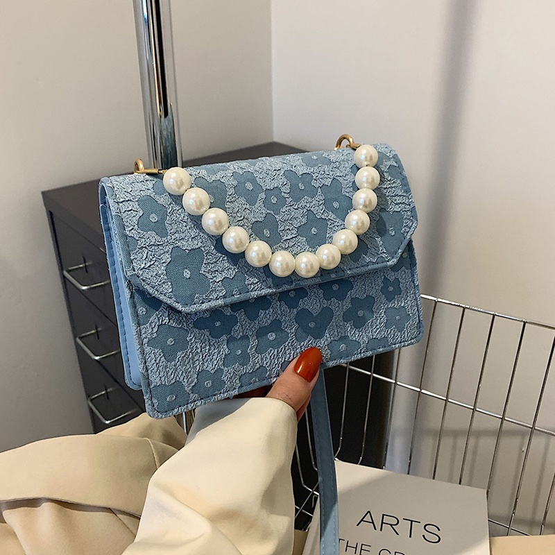 Túi đeo chéo IELGY họa tiết hoa đính ngọc trai giả thời trang Hàn Quốc