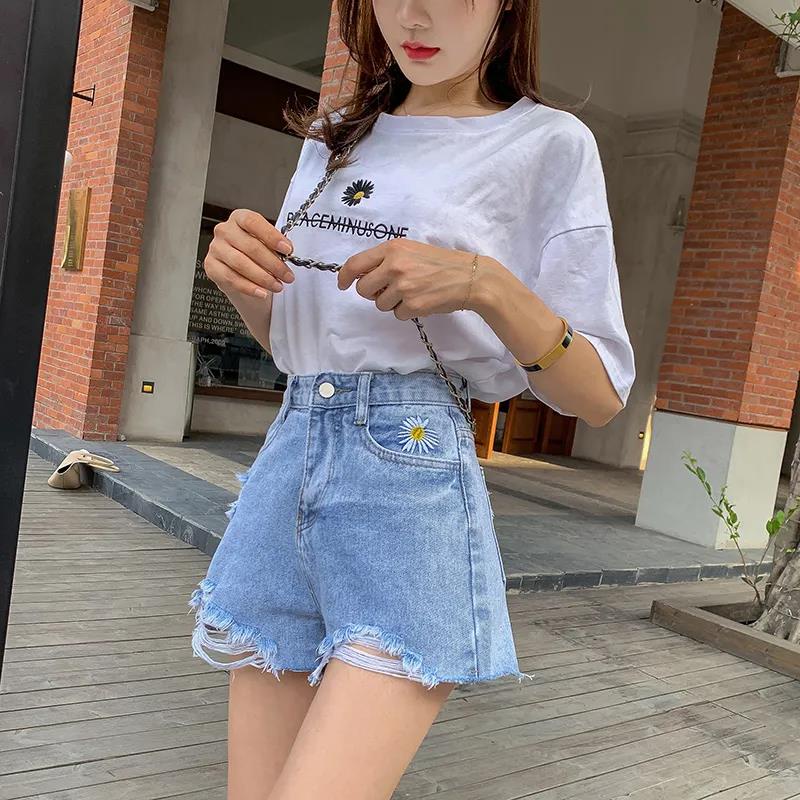Quần Short Jeans Lưng Cao Thời Trang Hàn Cho Nữ