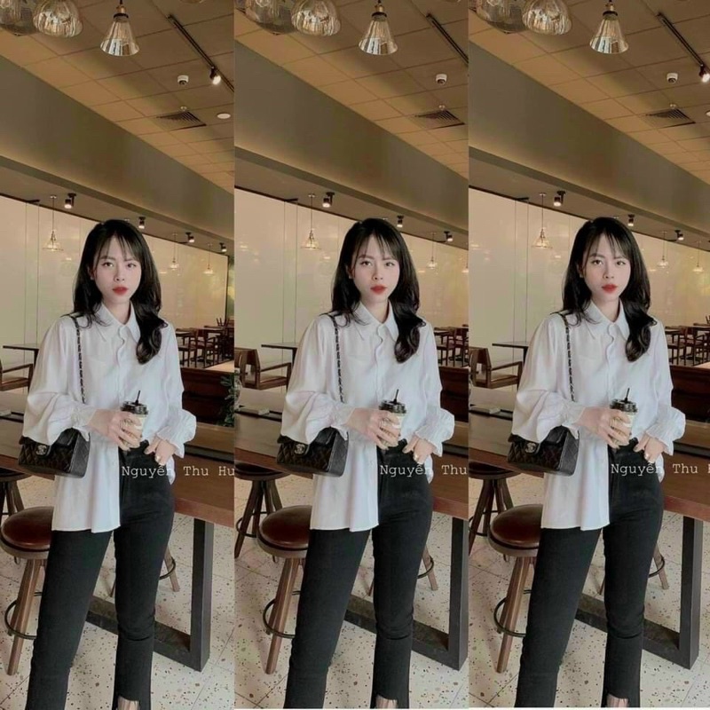 Áo Sơmi Trắng Tay Chun Cổ Đức Siêu Xinh, Áo Sơmi Nữ Có Ảnh Thật | BigBuy360 - bigbuy360.vn