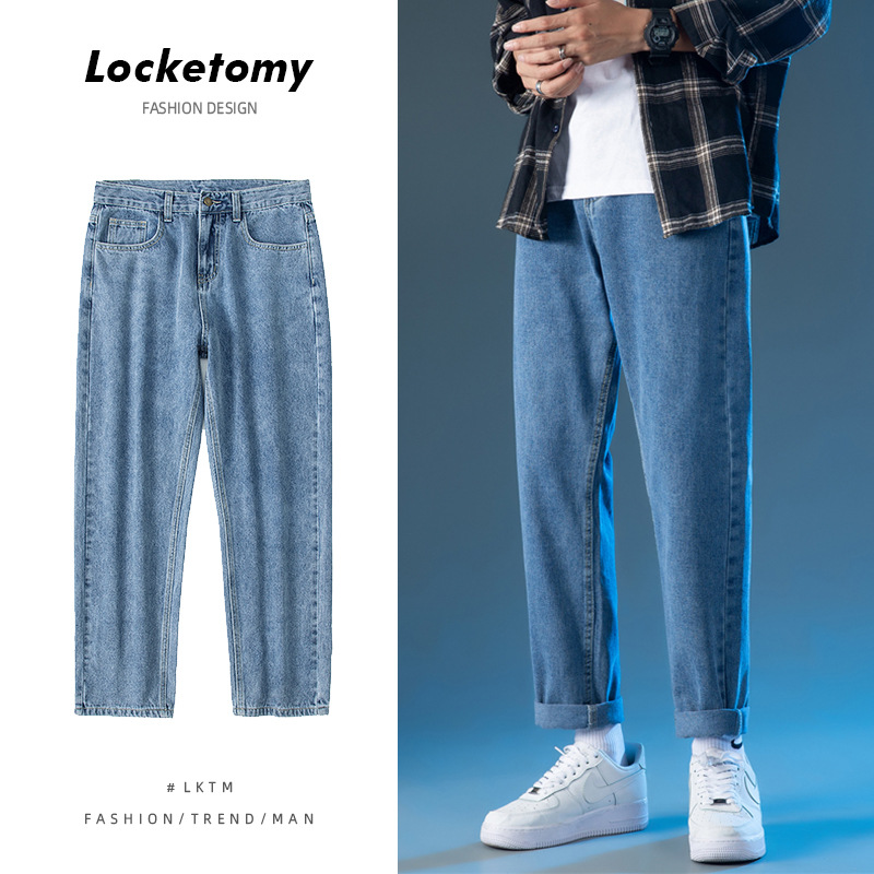 DUNEA Quần Jean Dài Màu Trơn Dáng Rộng Ống Thẳng Cá Tính Cho Nam