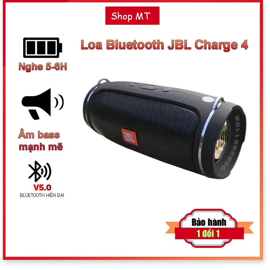 Loa Bluetooth JBL charge 4+ mini vỏ nhôm Bass mạnh, âm thanh trong công suất 20W Pin trâu 6h có dây đeo