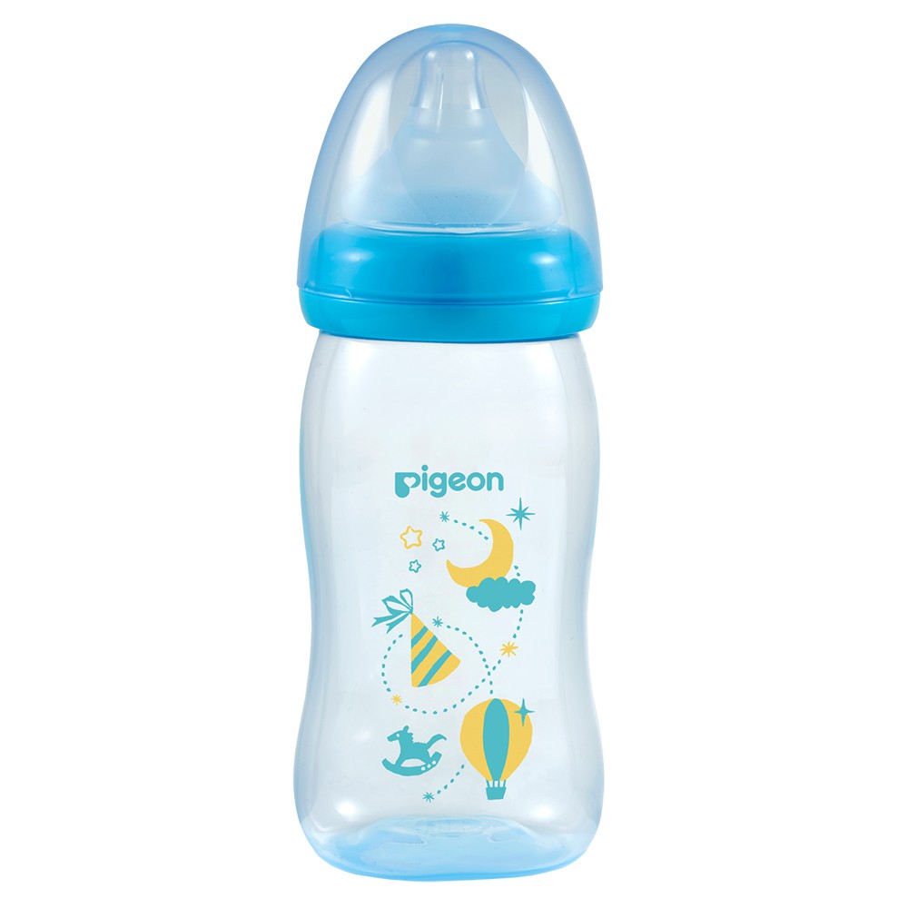 Bình sữa cổ rộng PP Plus họa tiết xanh/hồng Pigeon 240ml (M)