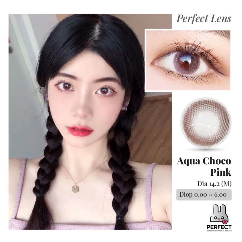Lens ẢNH MẮT THẬT , Kính Áp Tròng AQUA CHOCO PINK Có Độ Cận và Không Độ , DIA 14.2 M , Dành Cho Mắt Nhạy Cảm Giá Sale