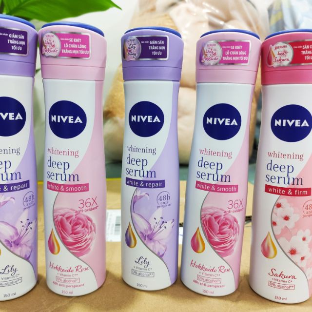 Xịt Ngăn Mùi Nivea Whitening Deep Serum Sakura Spray Dưỡng Trắng Chuyên Sâu 150ml