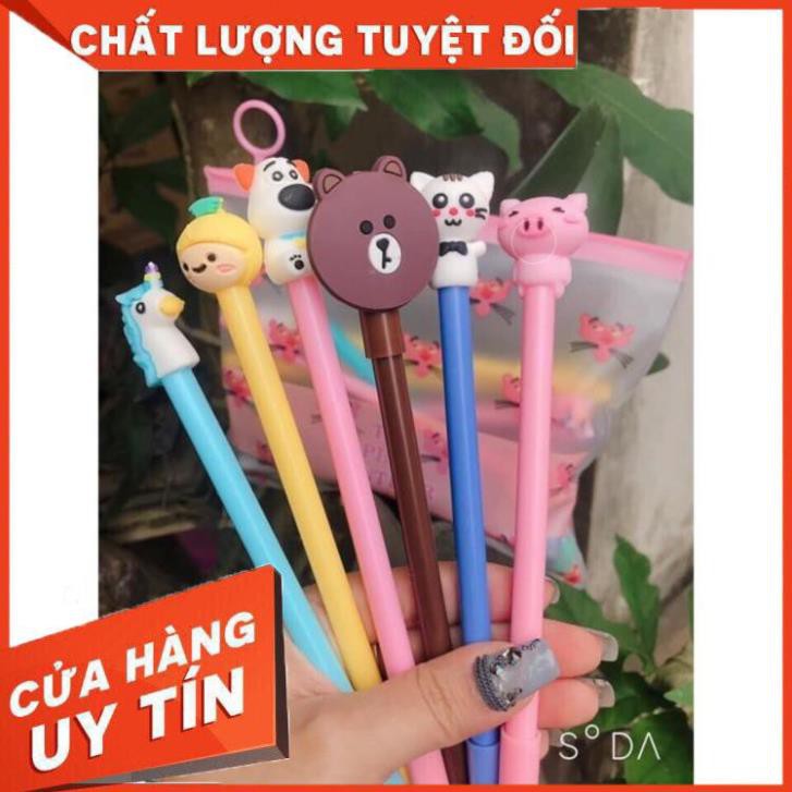 Bút Bi Mực Nước Mực Gel Hình Thú Hoạt Hình Mực Đen Dễ Thương Viết Trơn Đẹp có Đầu Cao Su Bảo Vệ Ngòi Tránh Khô Mực