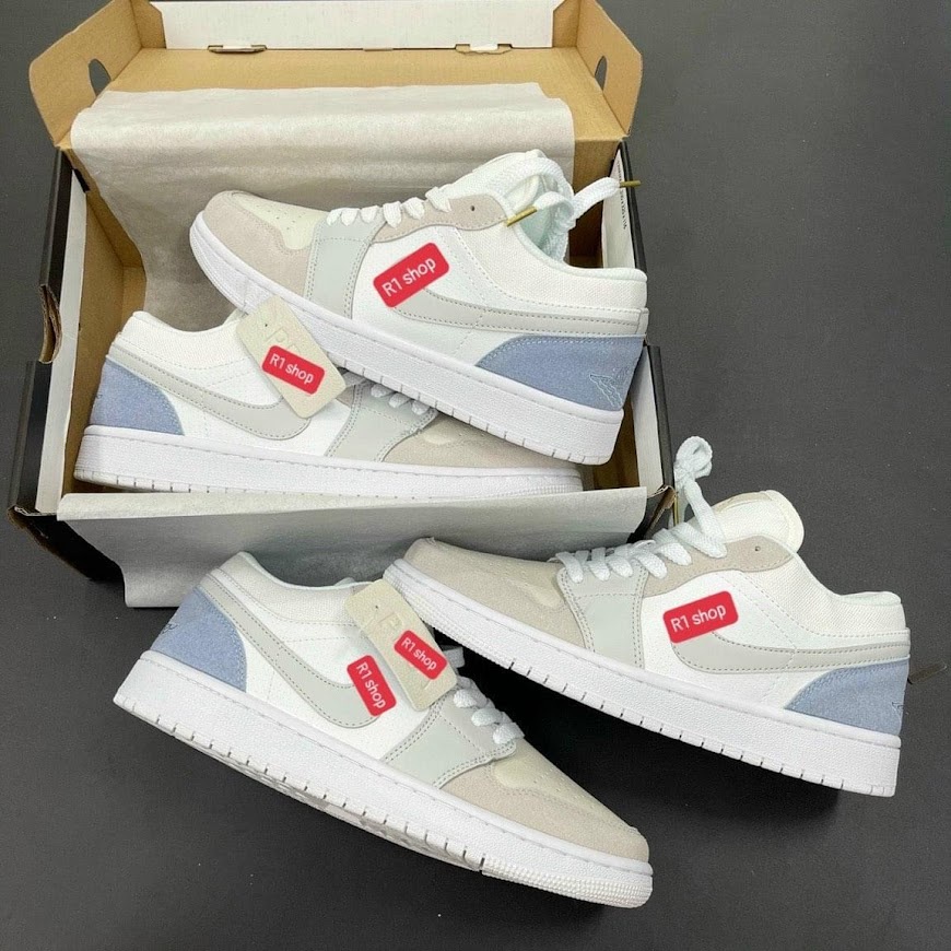 Giày Thể Thao 𝐉𝐨𝐫𝐝𝐚𝐧 Xám Xanh Paris Cổ Thấp, Giày Sneaker JD Low Xám Gót Xanh Nam Nữ Mới Nhất - Full Box Bill