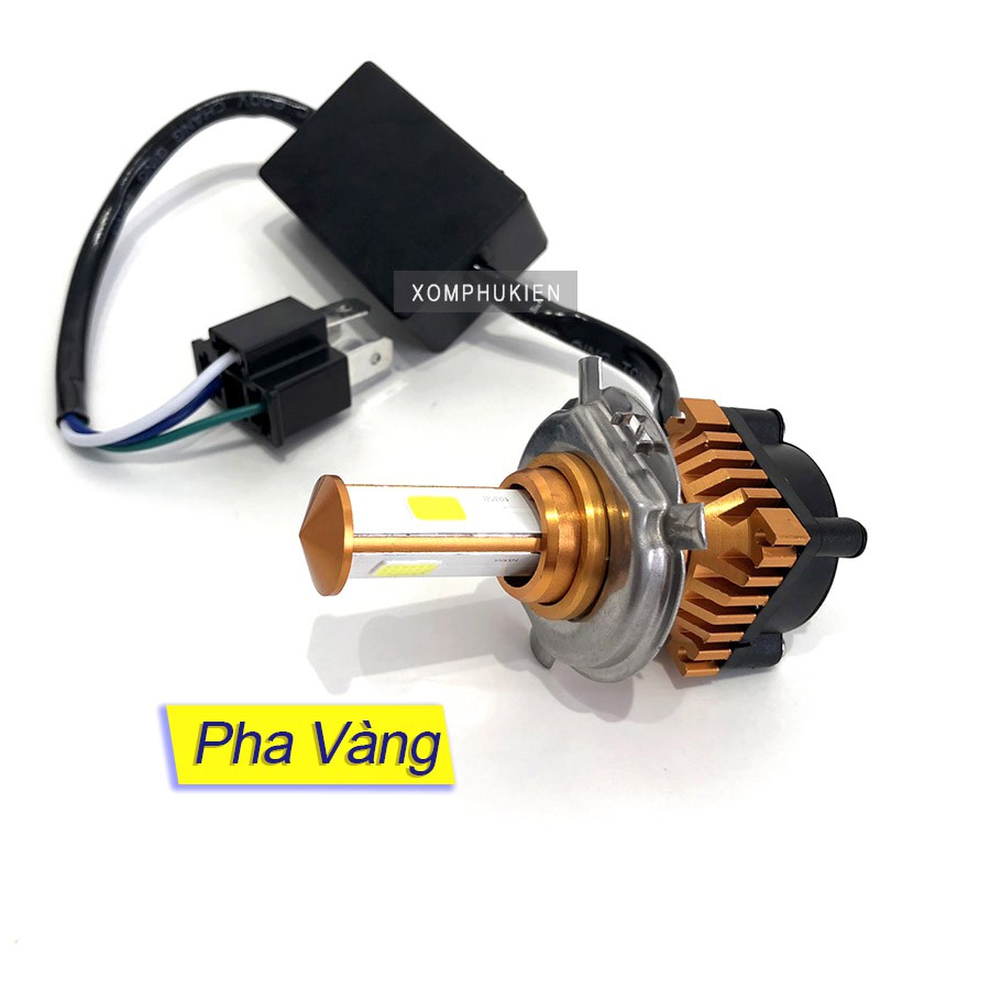 Đèn Pha Led 3 Tim H4 , Cos Trắng , Pha Vàng [ Quạt Tản Nhiệt ]