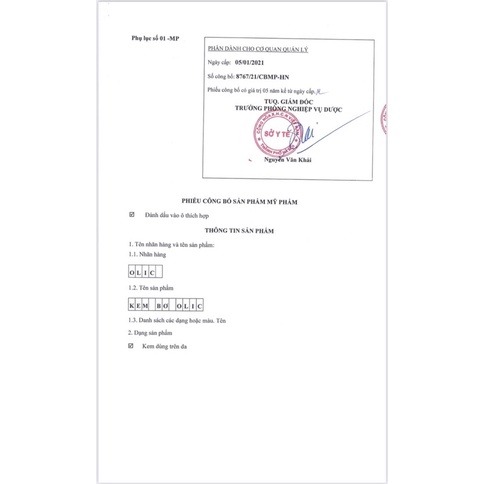 Kem bơ olic dưỡng trắng chống nắng olic chính hãng