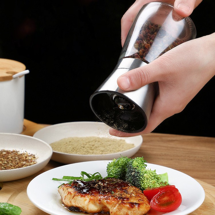 Cối Xay Tiêu Thủy Tinh Và Inox 304 cao cấp, Lọ Xay Tiêu Cầm Tay Inox