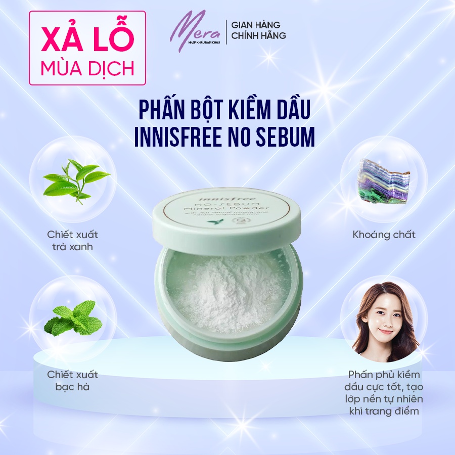 Phấn phủ kiềm dầu dạng bột innisfree No Sebum Mineral Powder