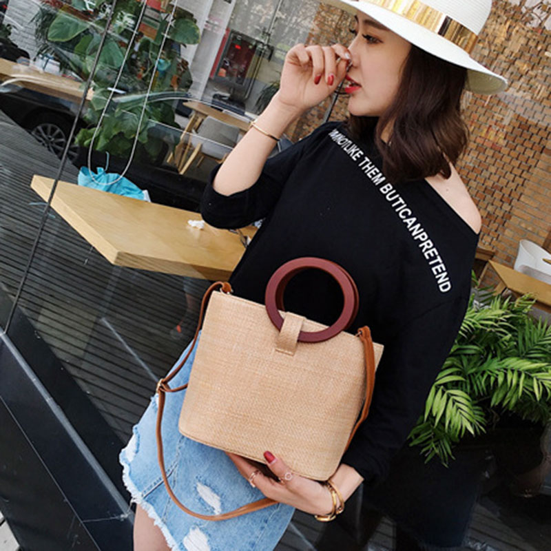 Túi xách đeo chéo cơ thể IELGY bằng sợi rơm phong cách cổ điển cơ bản Hàn Quốc thời trang